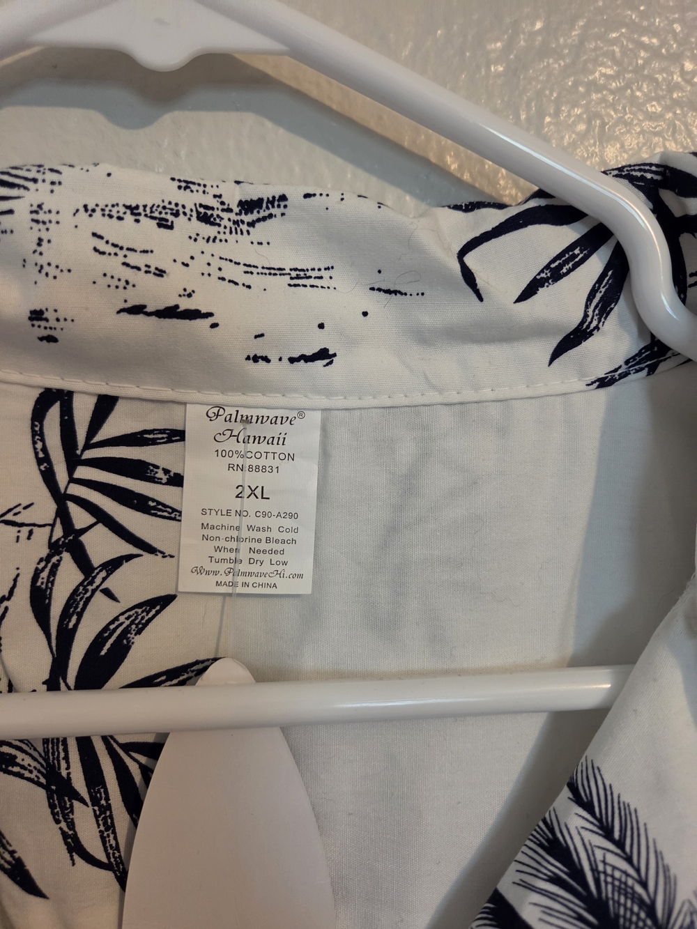 Palmwave Hawaii White & Navy Cotton Button-Down Shirt - 2XL